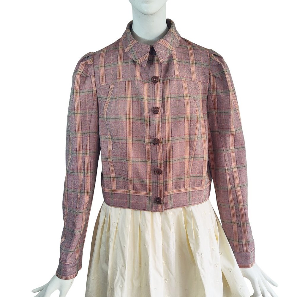 CURRENT AIR Anthropology Academia Plaid Shirt Short Jacket Shacket XS NWT $118